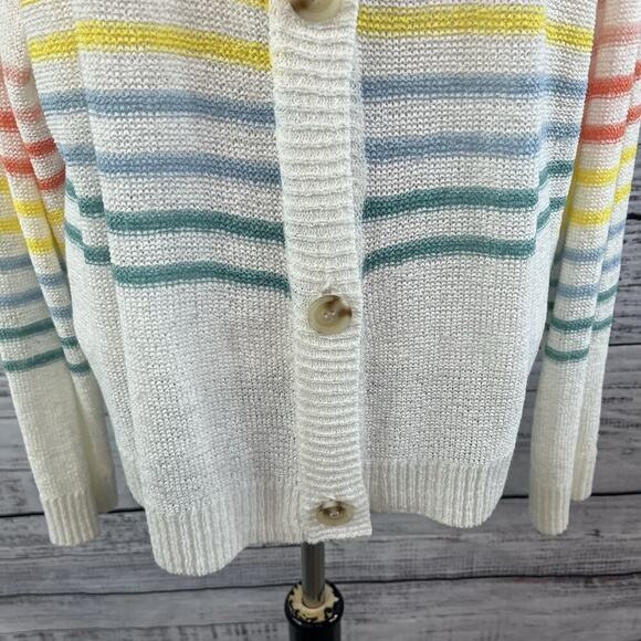Mud Pie Barker Cardigan Sweater size Med/Large Ivory Stripes Blue Coral Yellow - Picture 6 of 10